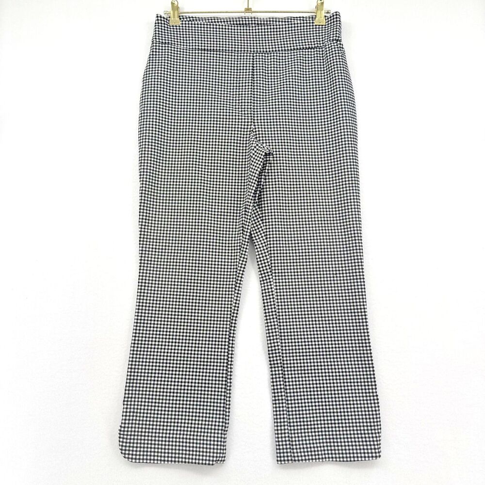 Autres Filles Houndstooth Pants Women M Black White Cropped Flare Stretch